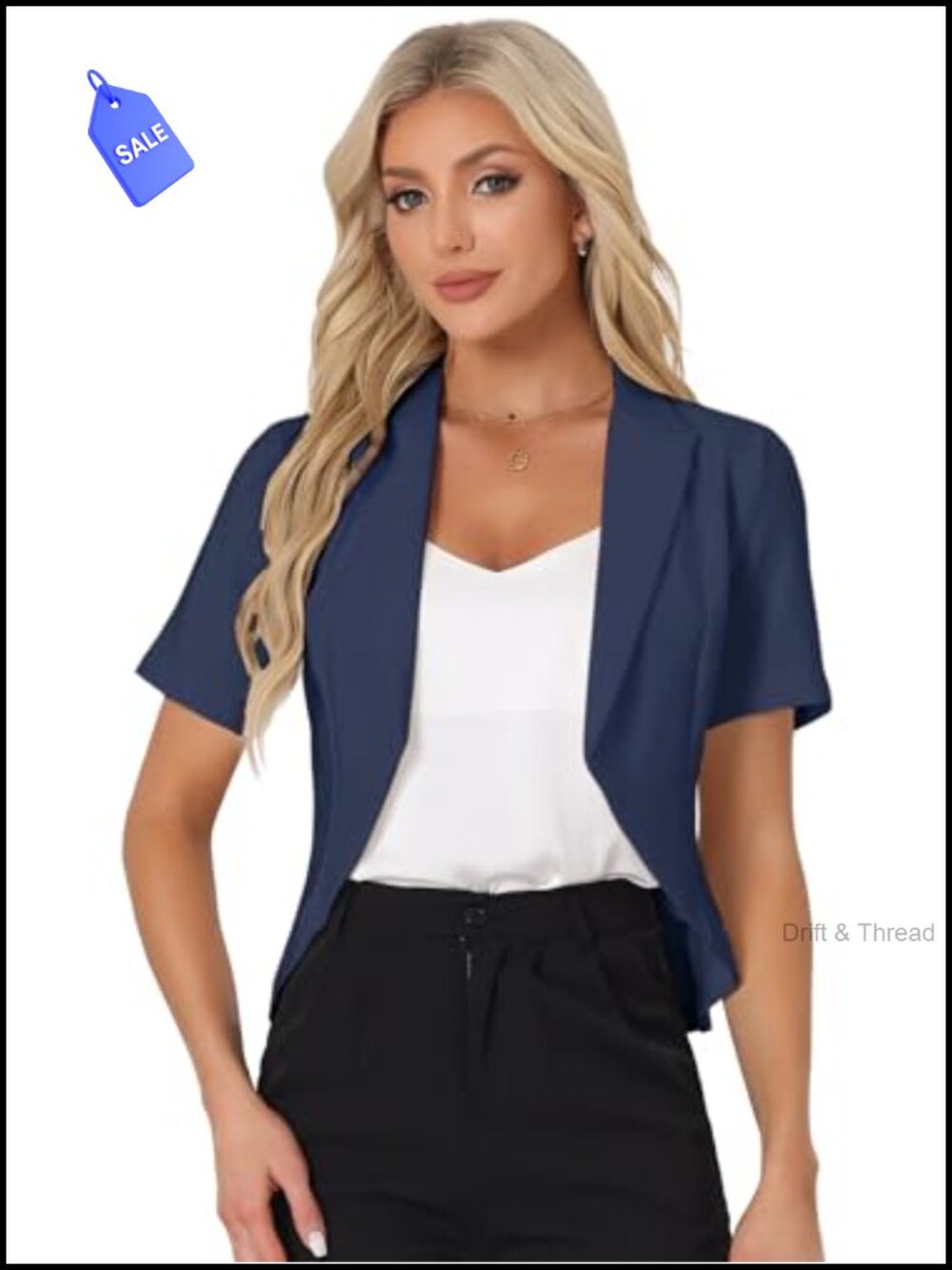 Women's Short Sleeve Open Front Cropped Blazer Business Casual